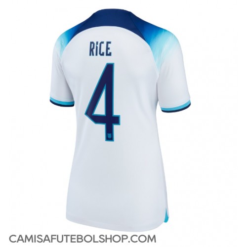 Camisa de time de futebol Inglaterra Declan Rice #4 Replicas 1º Equipamento Feminina Mundo 2022 Manga Curta